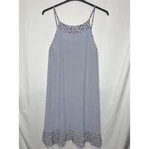 Spaghetti Strap Purple White Gingham Sundress Ruffle Floral‎ Print Trim Jr Girls